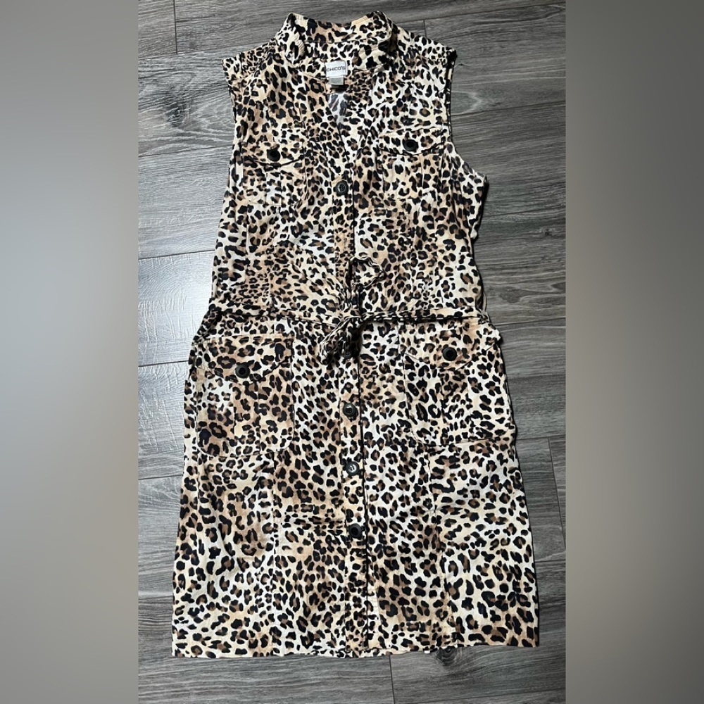 Chico's boho Leopard Print button down sleeveless dress Vacation cruise Mediumβ